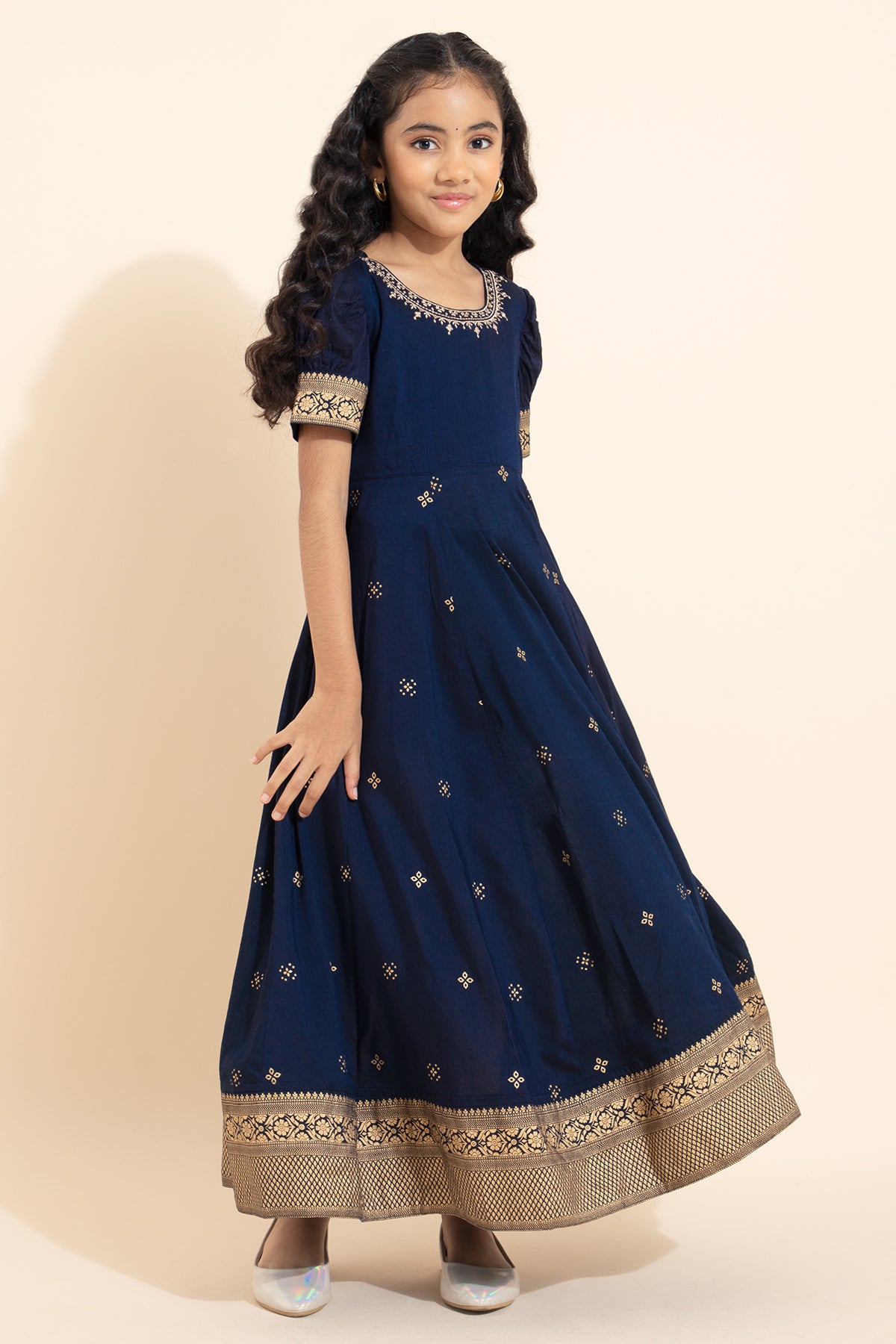 Floral Embroidered Kids Anarkali - Blue