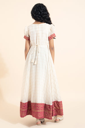 Kathakali Embroidered Kids Anarkali - Off-White & Pink
