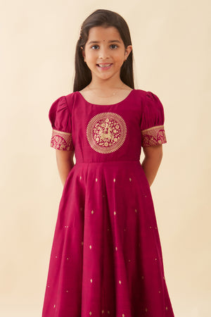 Mandala Printed Placement With Peacock Printed Border Anarkali Magenta
