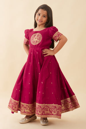 Mandala Printed Placement With Peacock Printed Border Anarkali Magenta
