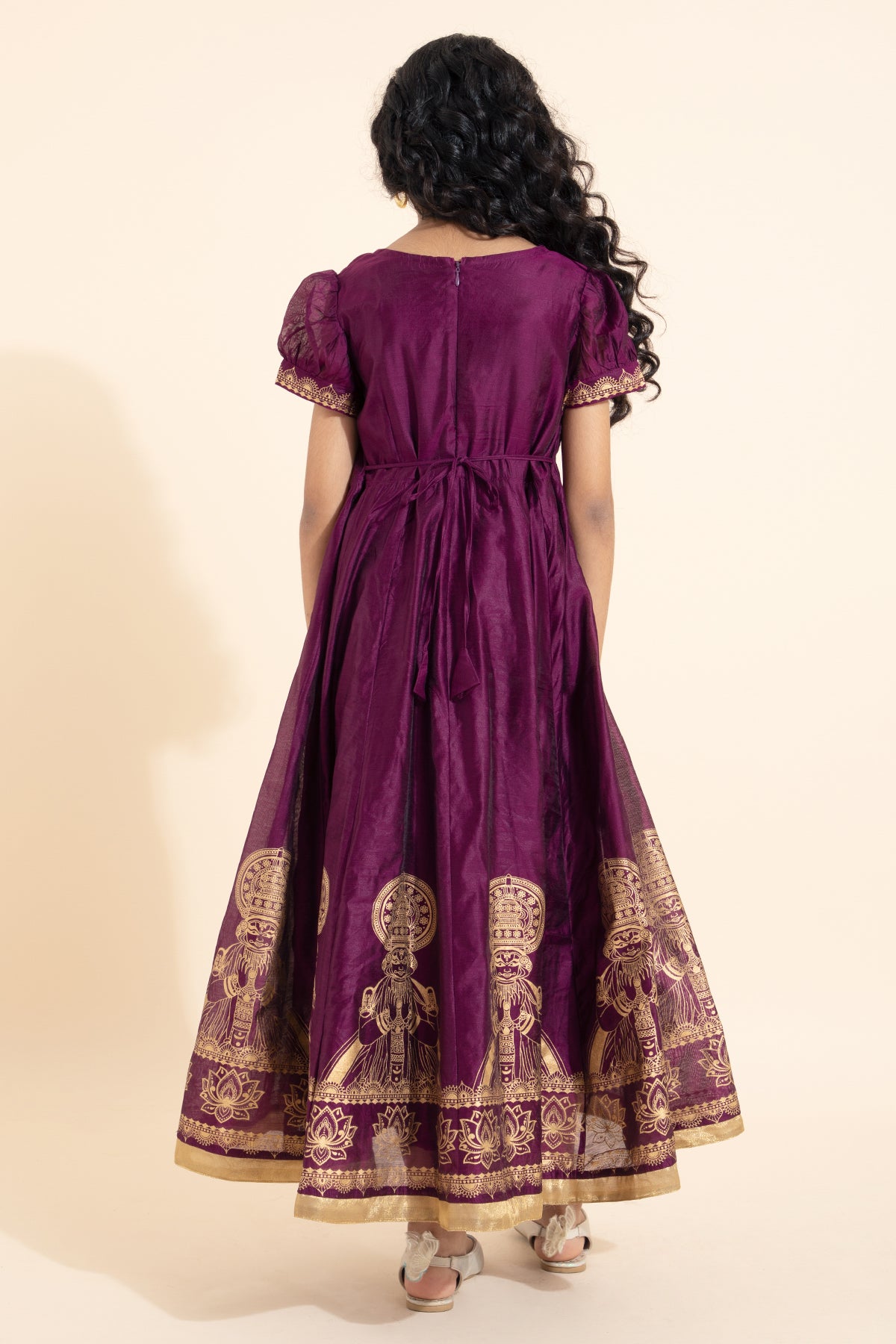 Kathakali Printed Embroidered Kids Anarkali - Burgundy