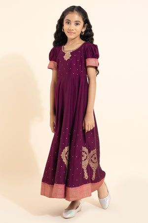 Vaalkannadi Printed Kids Anarkali - Burgundy
