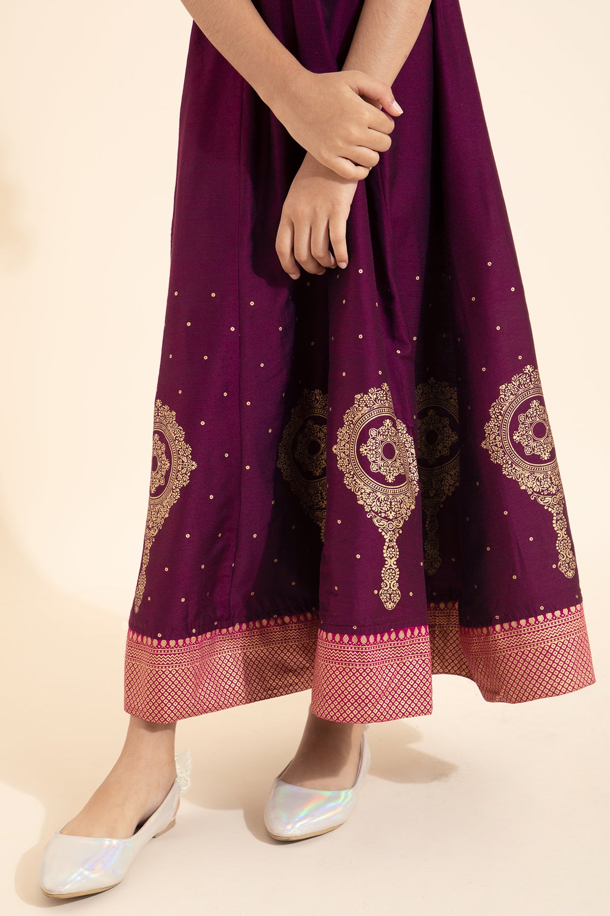 Vaalkannadi Printed Kids Anarkali - Burgundy
