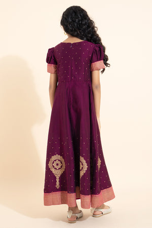 Vaalkannadi Printed Kids Anarkali - Burgundy
