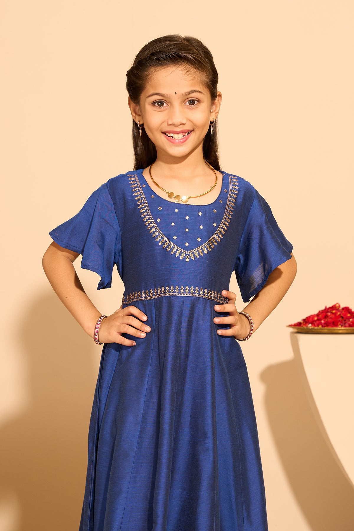 Jewel Inspired Printed Kids Anarkali - Blue
