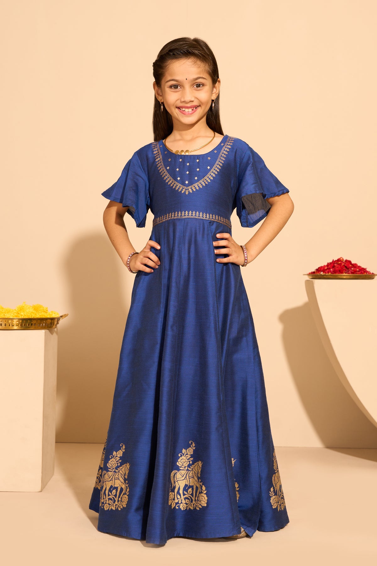 Jewel Inspired Printed Kids Anarkali - Blue