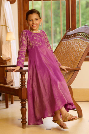 Sequence Embroidered Kids Anarkali - Purple
