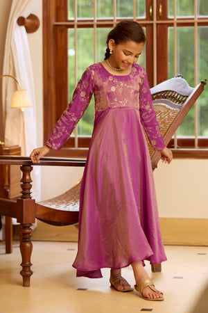 Sequence Embroidered Kids Anarkali - Purple
