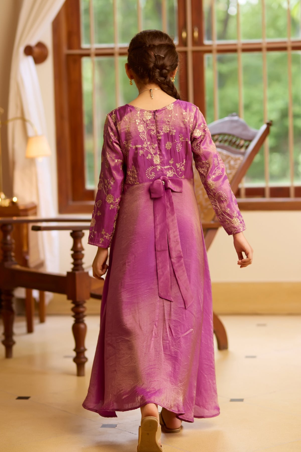 Sequence Embroidered Kids Anarkali - Purple
