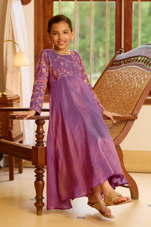 Sequence Embroidered Kids Anarkali - Purple