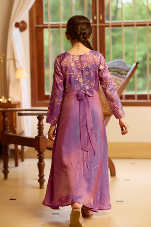 Sequence Embroidered Kids Anarkali - Purple