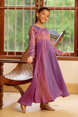 Sequence Embroidered Kids Anarkali - Purple