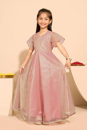 Sequence & Lace Embellished Kids Anarkali - Pink