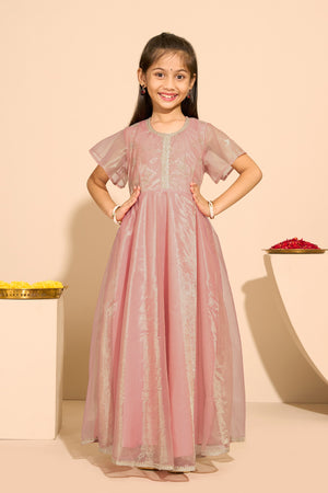 Sequence & Lace Embellished Kids Anarkali - Pink