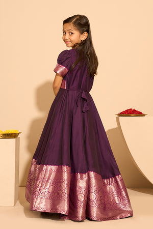 Embroidered Kids Anarkali with Zari Border - Burgundy
