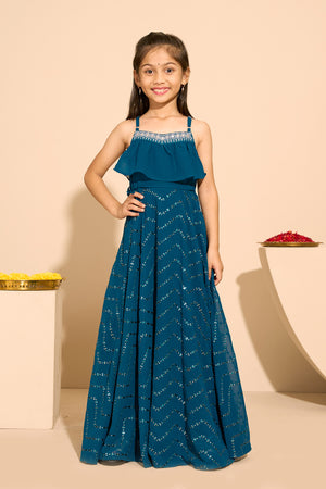 Sequence Embellished Sleeveless Kids Anarkali - Blue