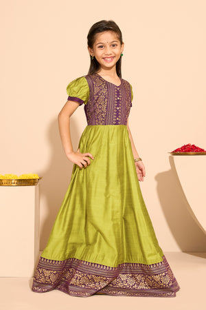 Floral Printed Kids Anarkali - Green
