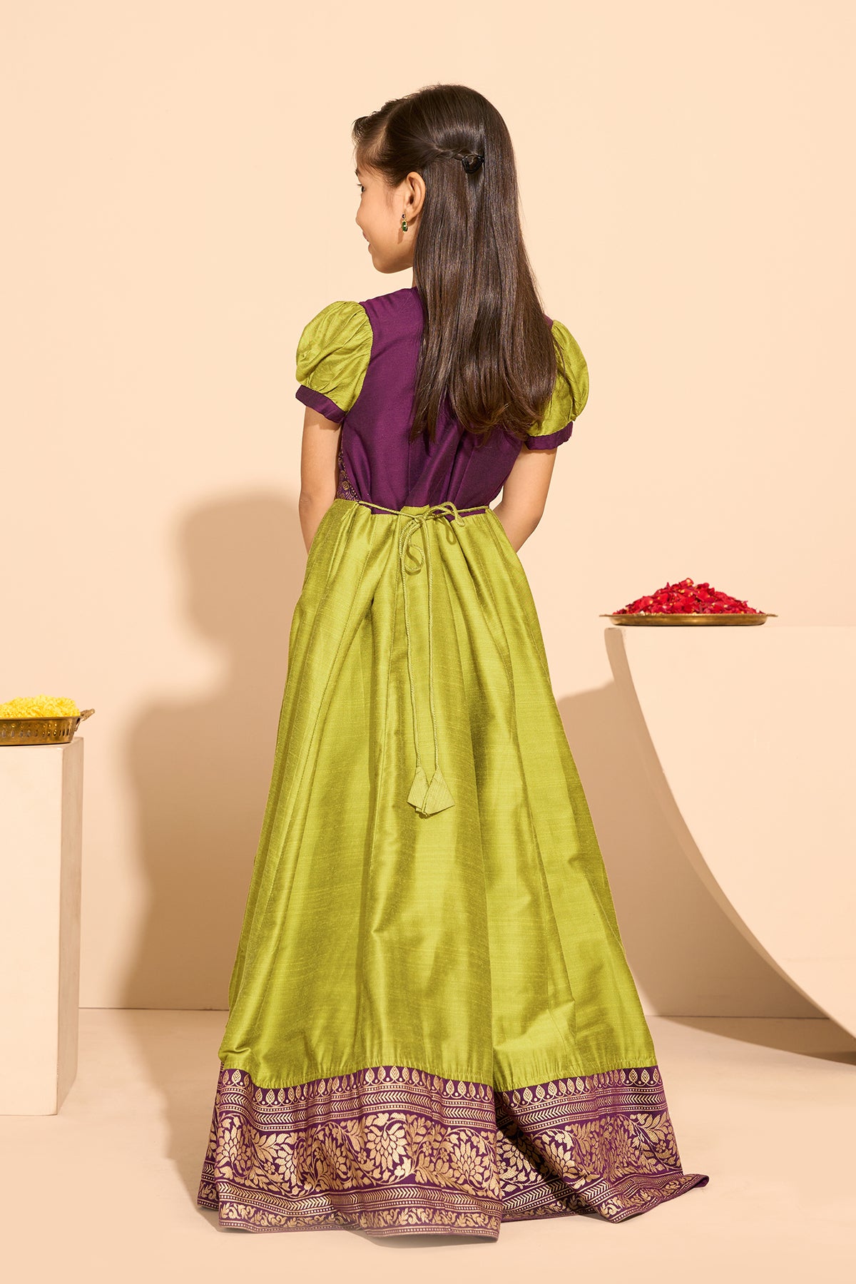 Floral Printed Kids Anarkali - Green
