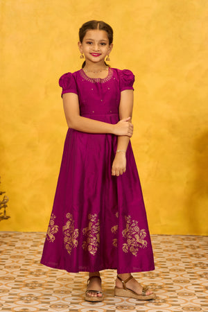 Floral Printed Kids Anarkali - Purple