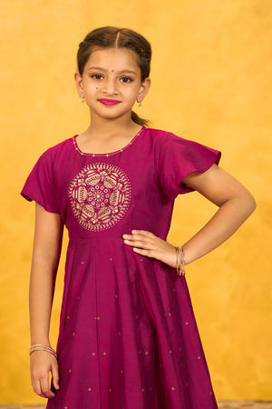 Pongal Inspired Printed Kids Anarkali - Magenta