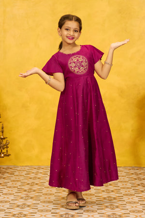 Pongal Inspired Printed Kids Anarkali - Magenta