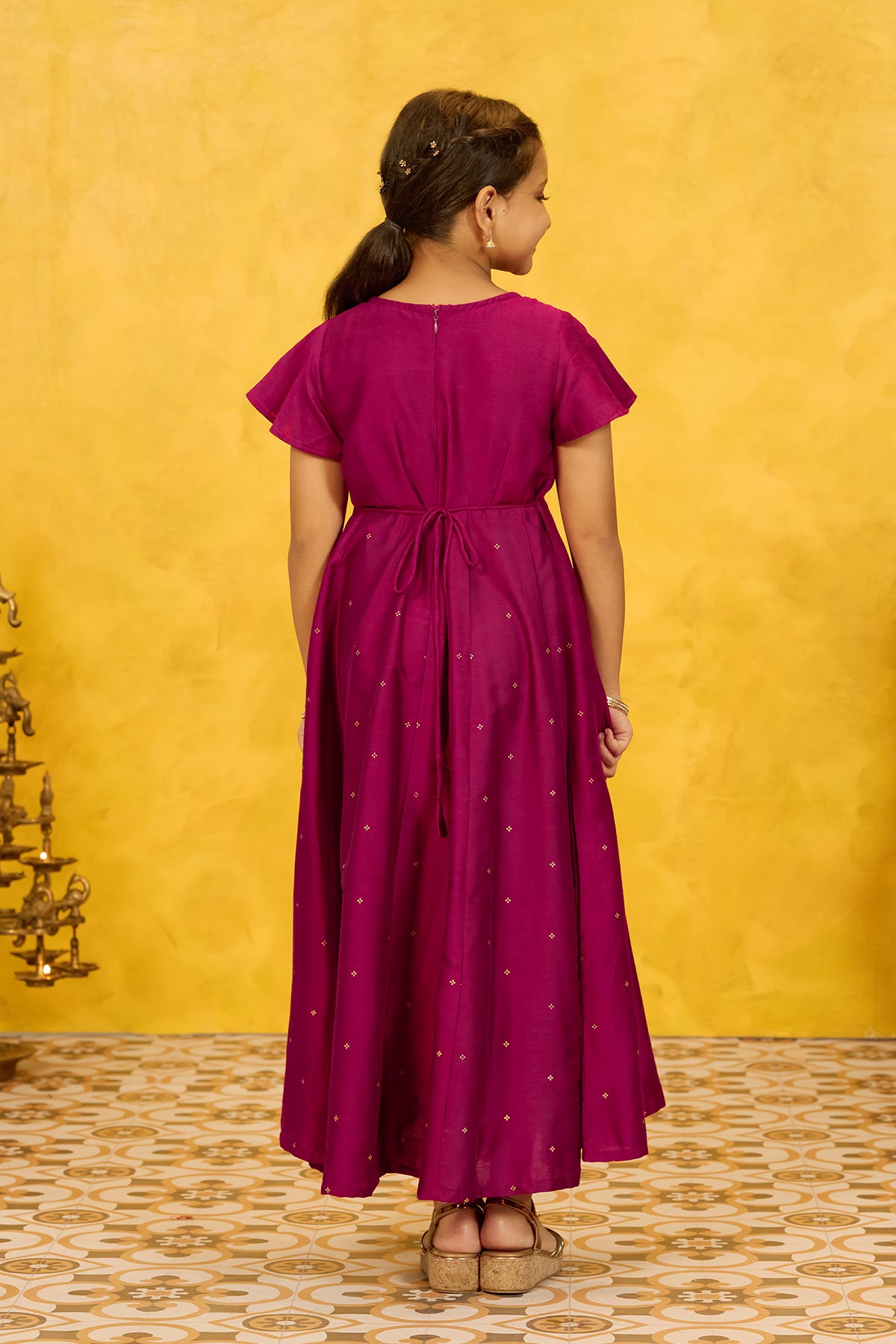 Pongal Inspired Printed Kids Anarkali - Magenta