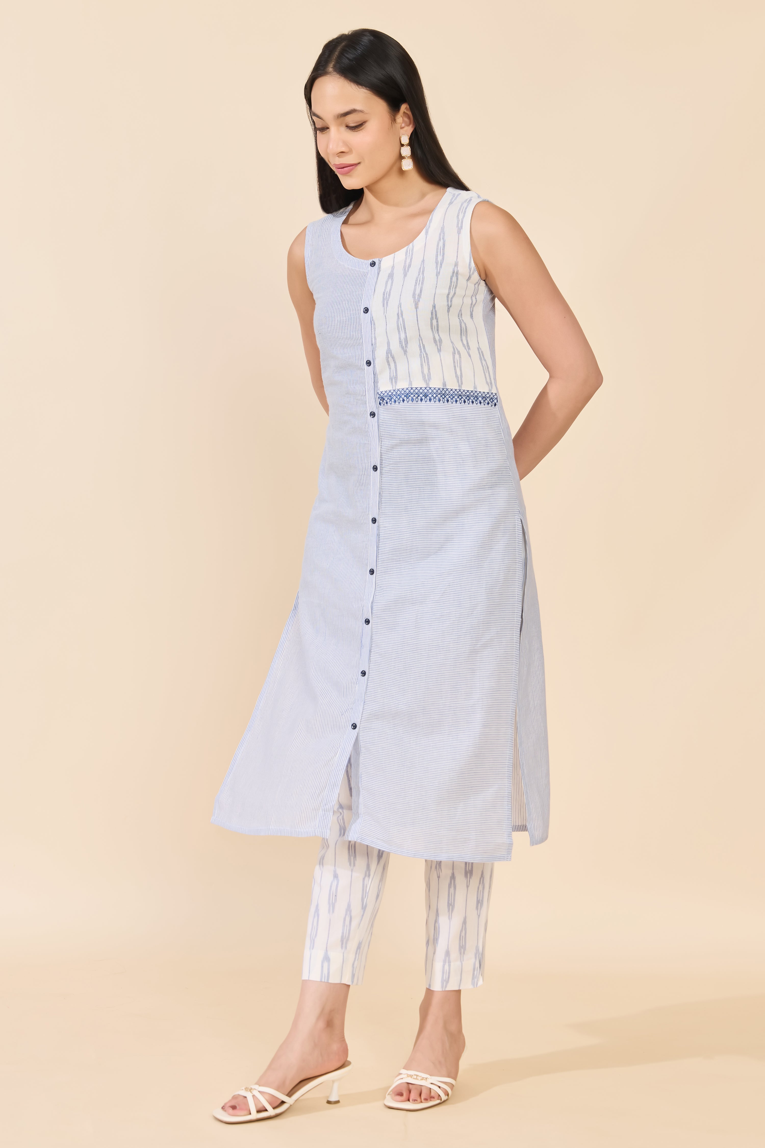 BLUE & WHITE IKAT KURTA PANT SET