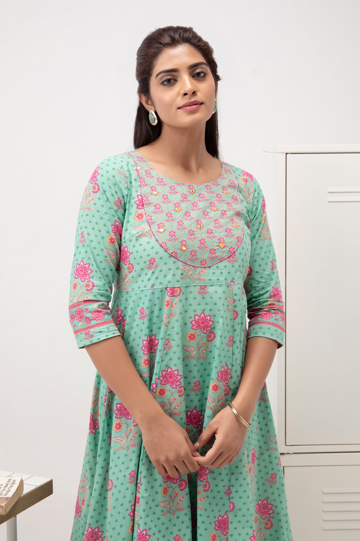 Green Floral Kurta Pant Set