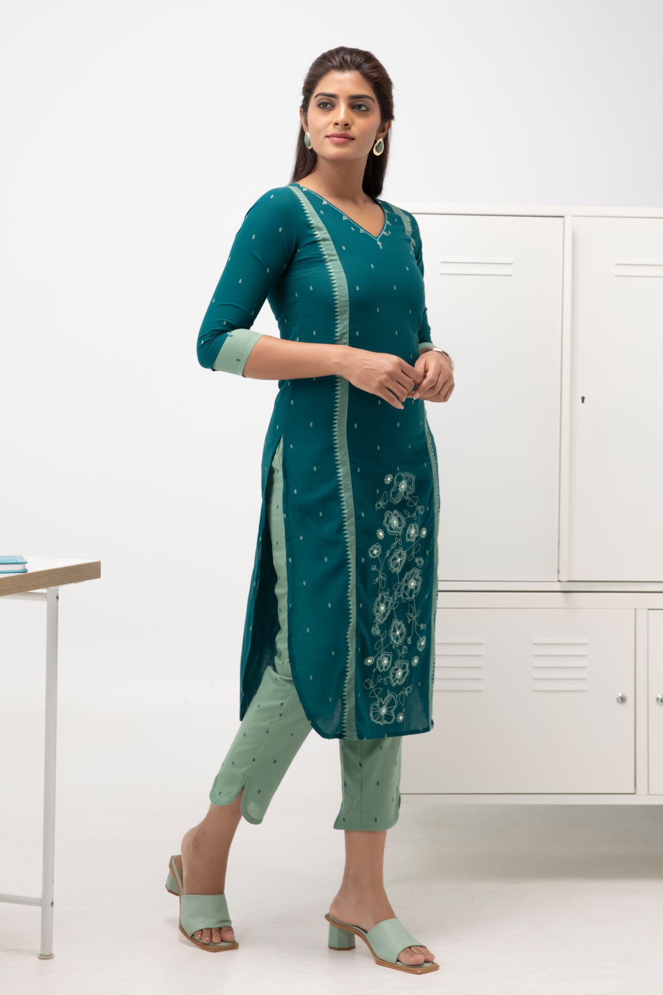Green Cotton Kurta Pant Set