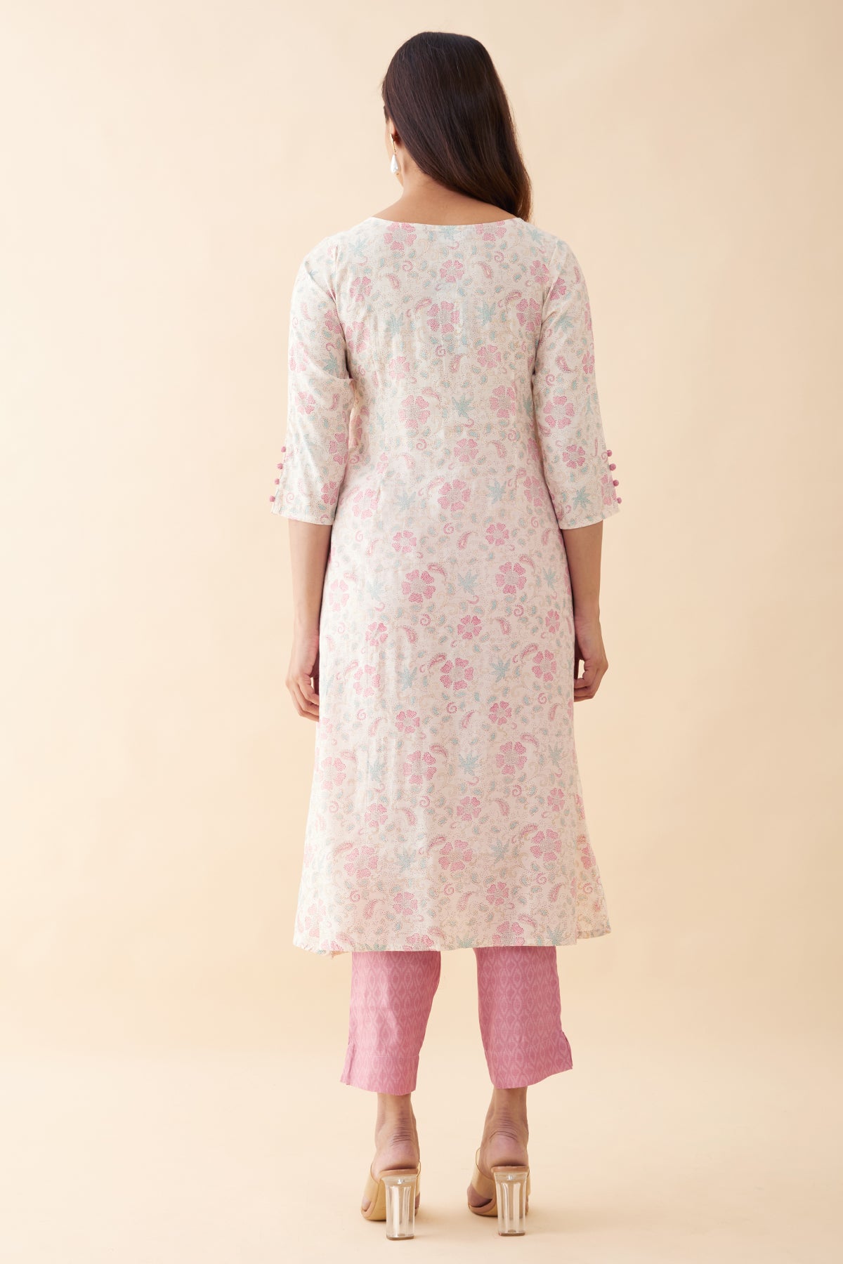 Floral Printed Kurta Pant - Off-White & Pink