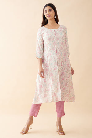 Floral Printed Kurta Pant - Off-White & Pink