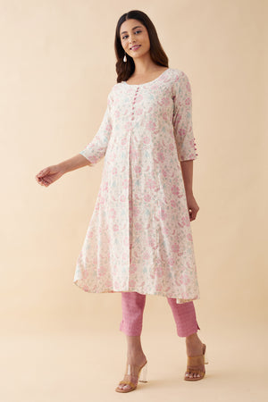 Floral Printed Kurta Pant - Off-White & Pink