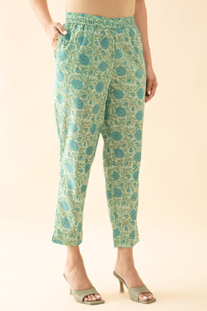 Floral Printed Cotton Kurta Pant - Green