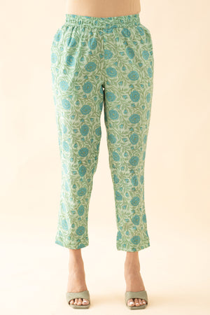 Floral Printed Cotton Kurta Pant - Green