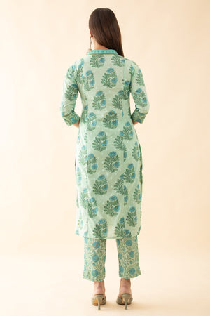 Floral Printed Cotton Kurta Pant - Green