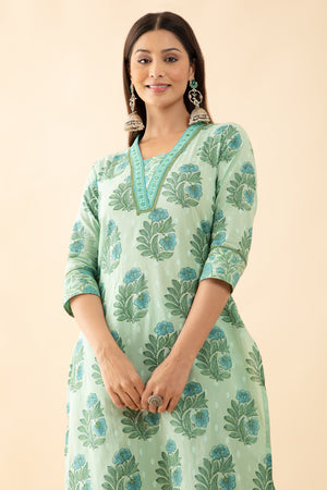 Floral Printed Cotton Kurta Pant - Green