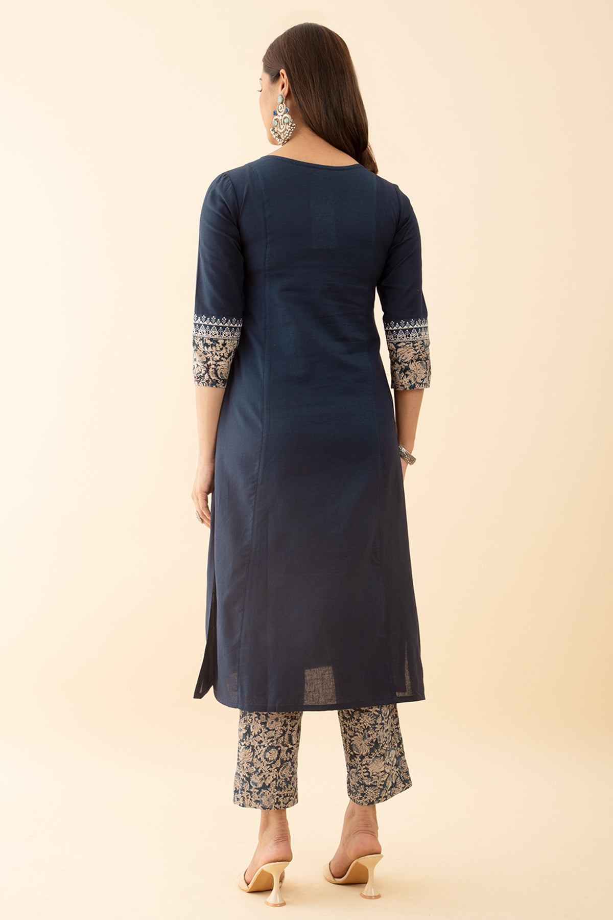 Kalamkari Yoke Patchwork KurtaSet with All Over printed Pant Blue