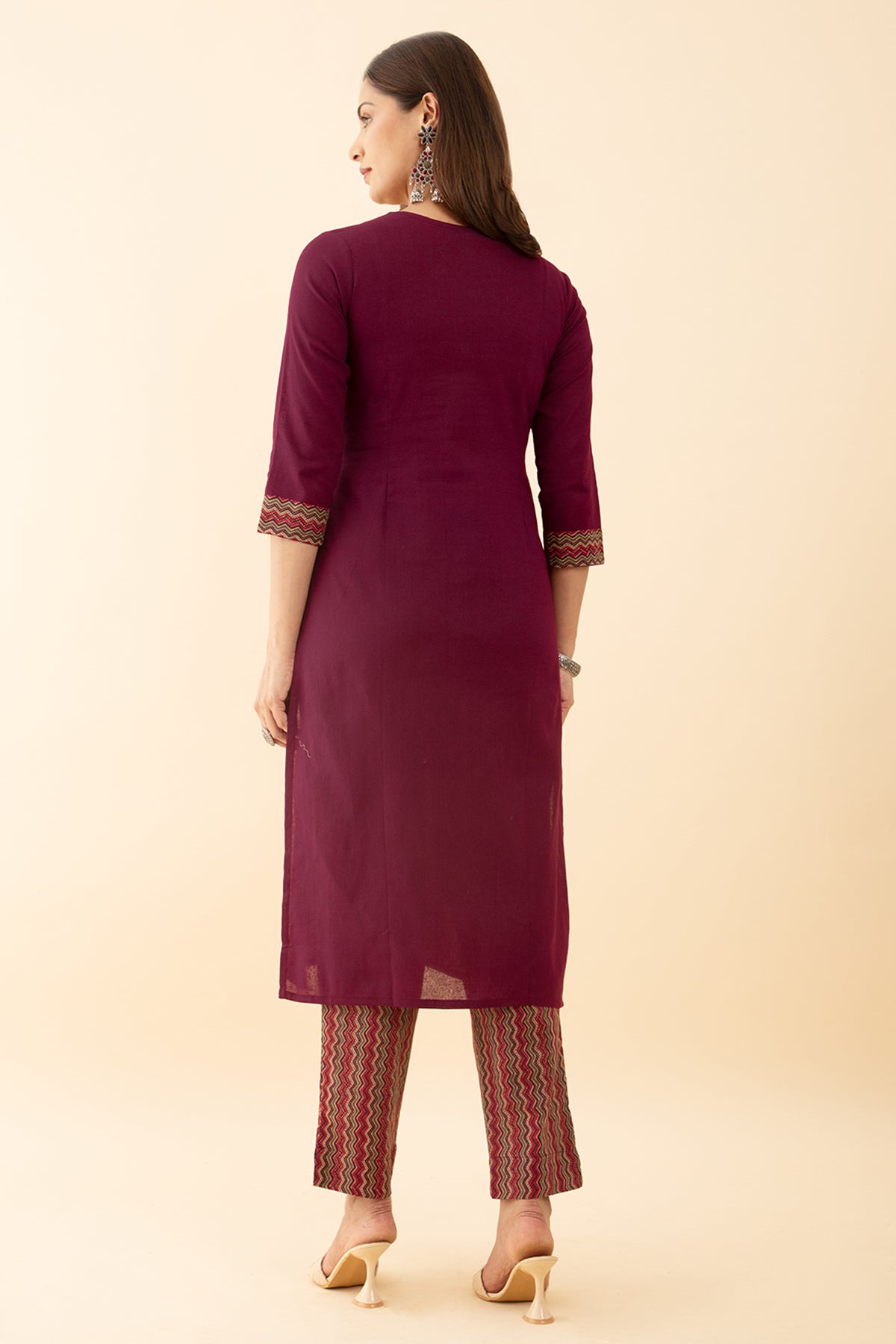 Floral Maroon Kurta Set with Patch Work Embroidery