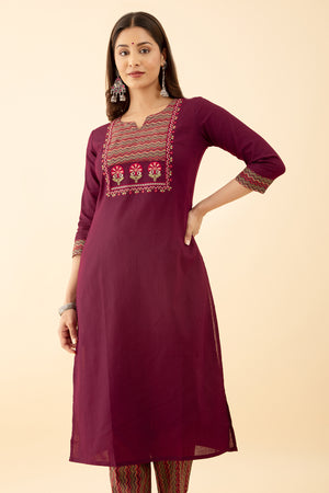 Floral Maroon Kurta Set with Patch Work Embroidery