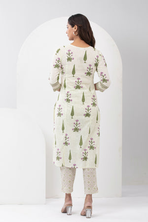 Pastel Floral Printed Kurta Pant - Beige