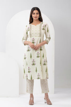 Pastel Floral Printed Kurta Pant - Beige