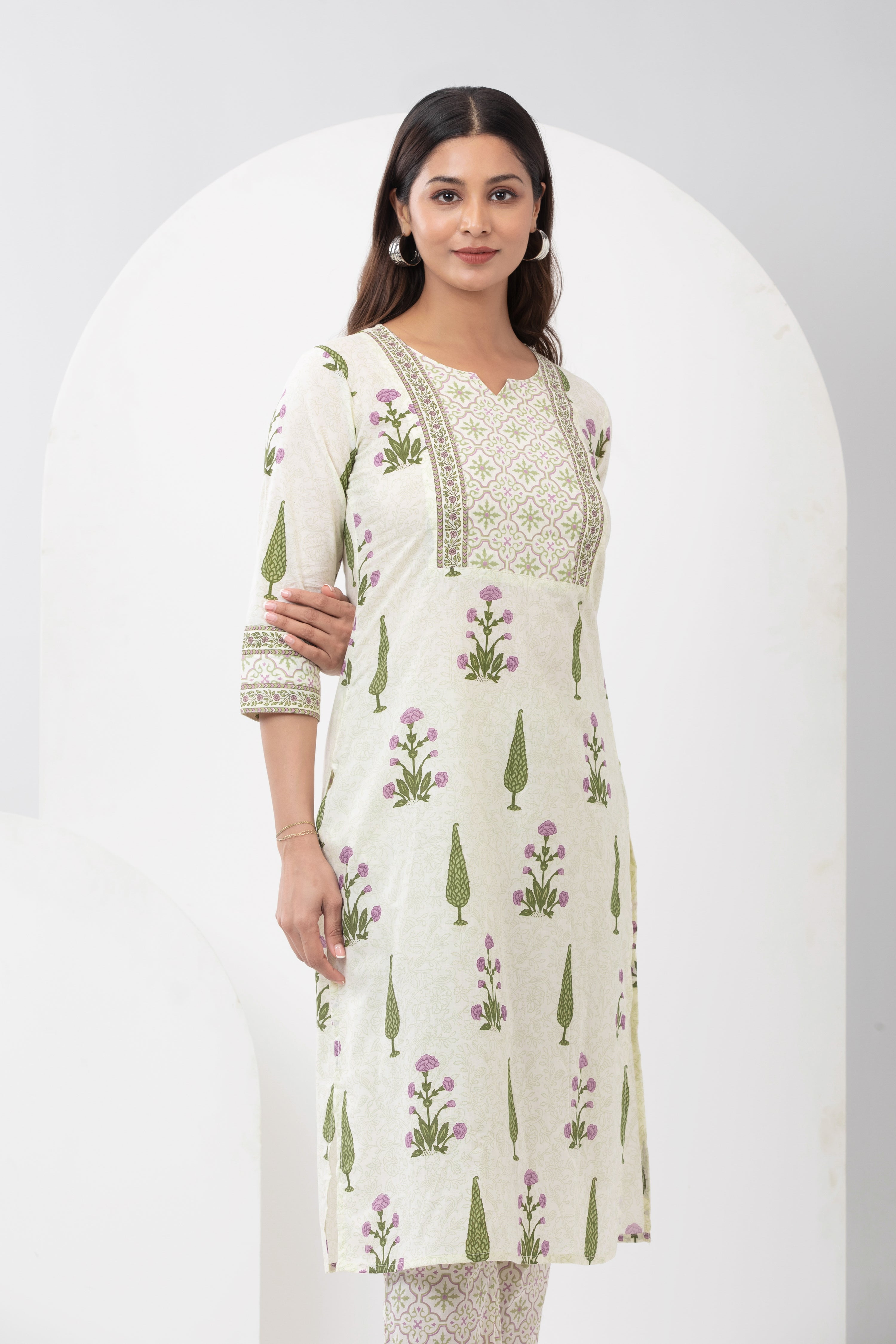 Pastel Floral Printed Kurta Pant - Beige