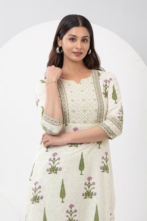 Pastel Floral Printed Kurta Pant - Beige