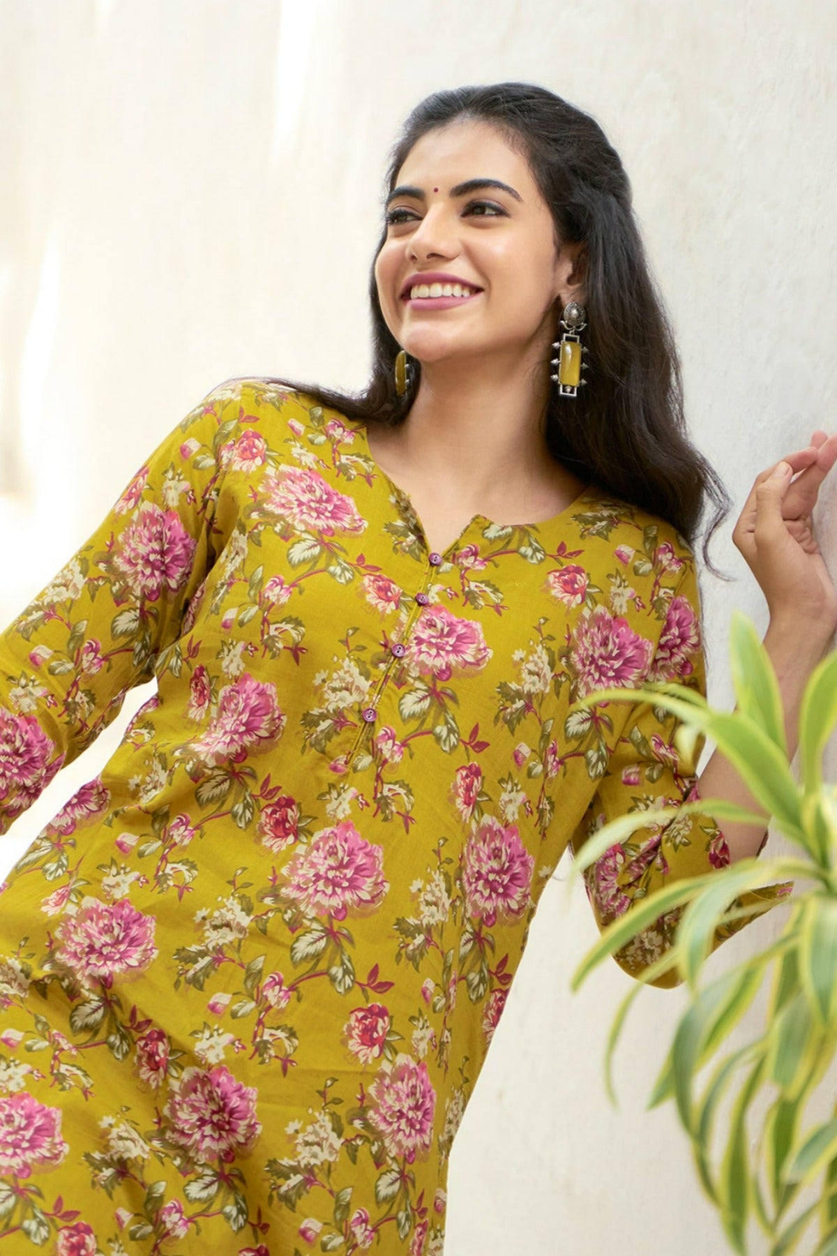 Gardenia Floral Printed Cotton Kurta Pant - Mustard
