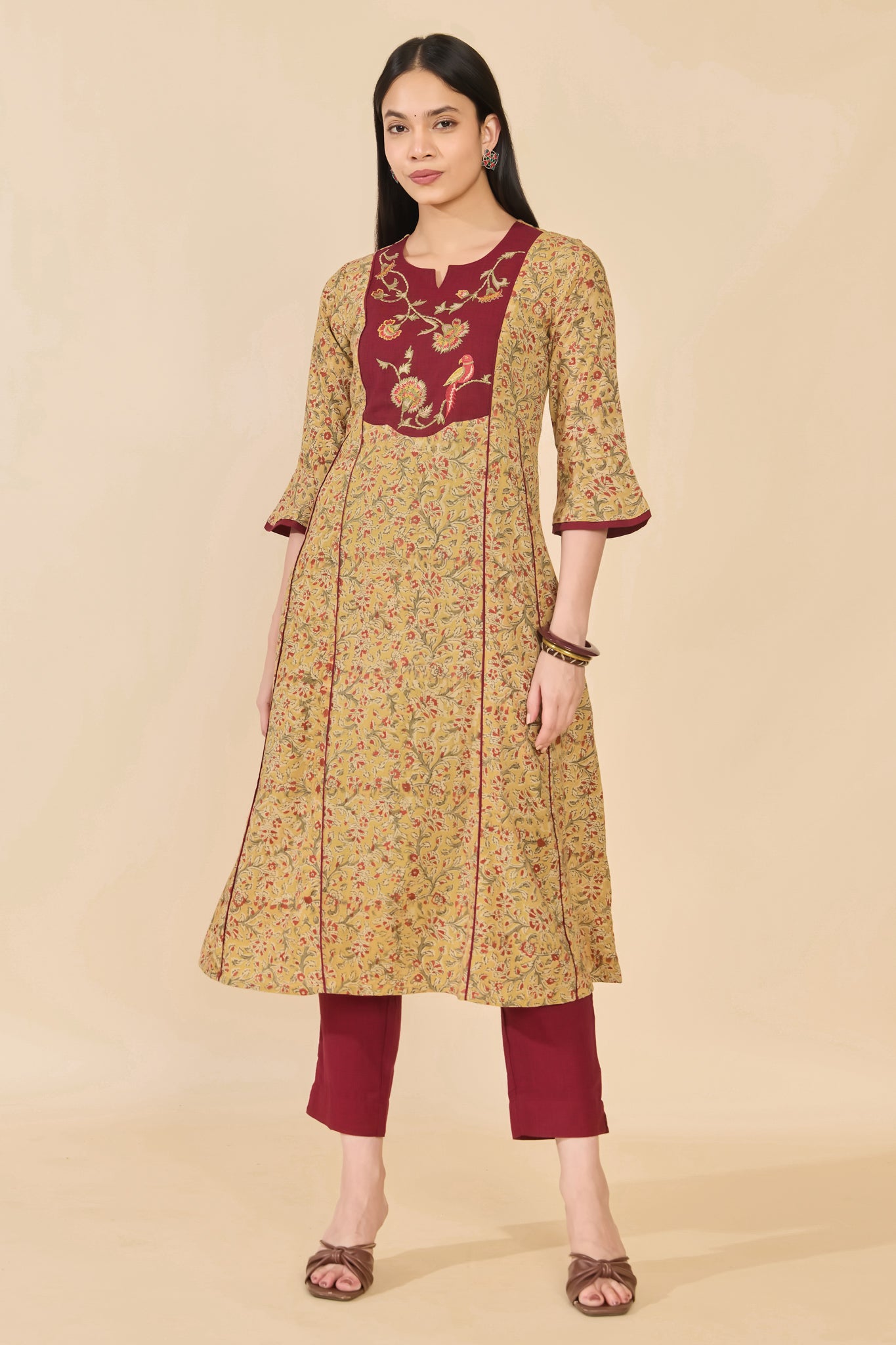 MUSTARD KALAMKARI KURTA PANT SET