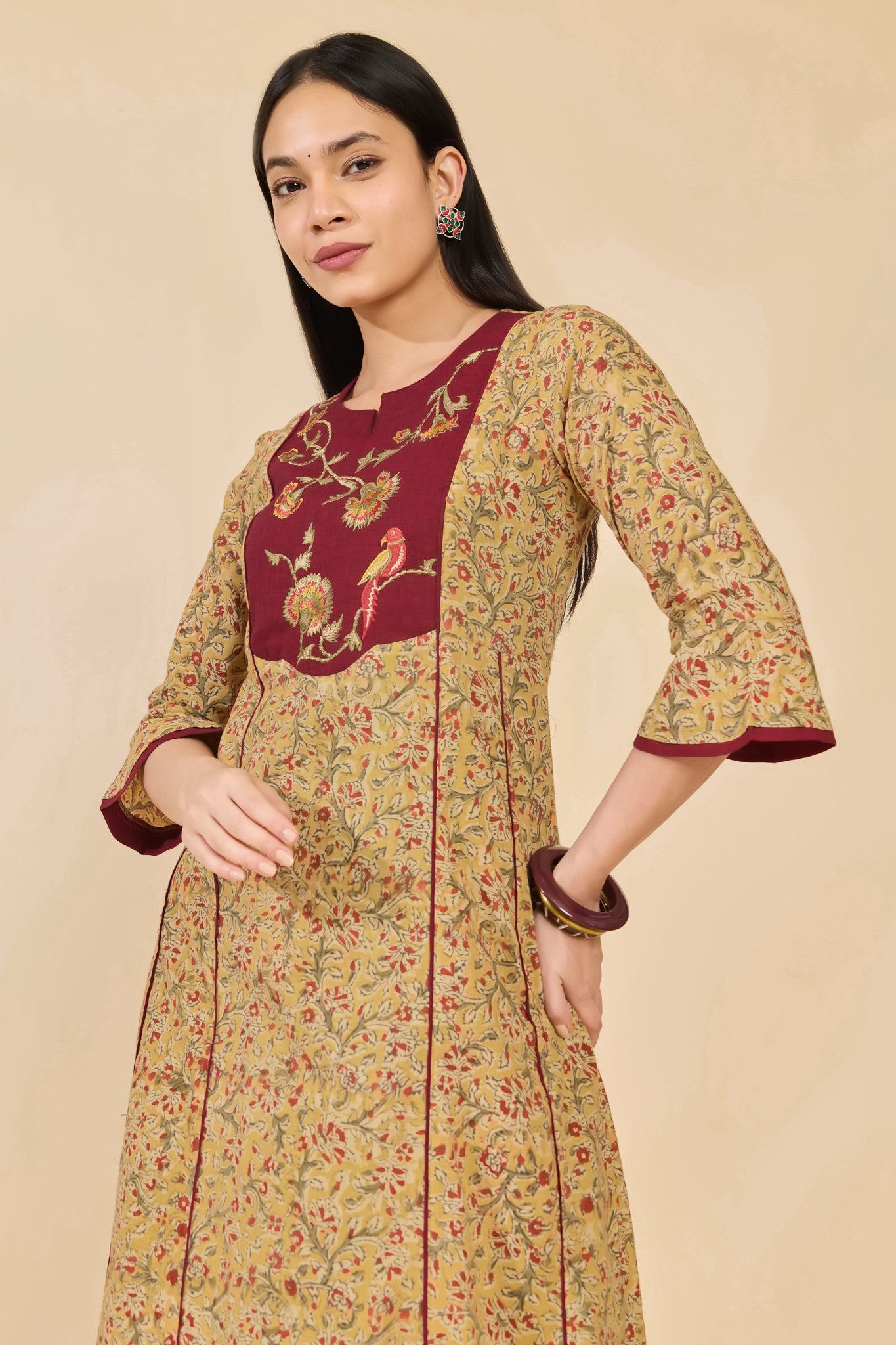 MUSTARD KALAMKARI KURTA PANT SET