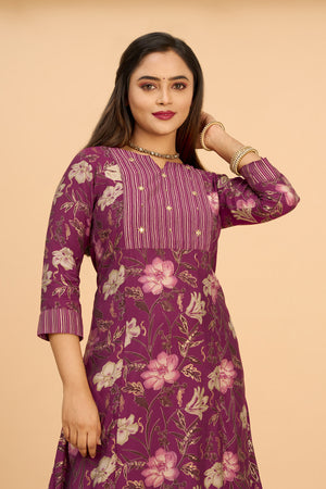 Contemporary Floral Printed Kurta Pant - Purple