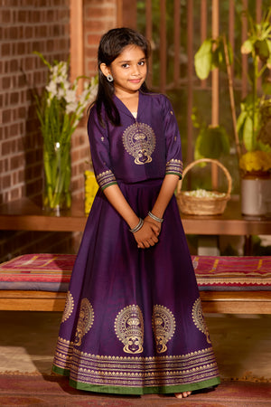 Kids Kathakali Printed Skirt Set in Off-White & Purple – Onam Special