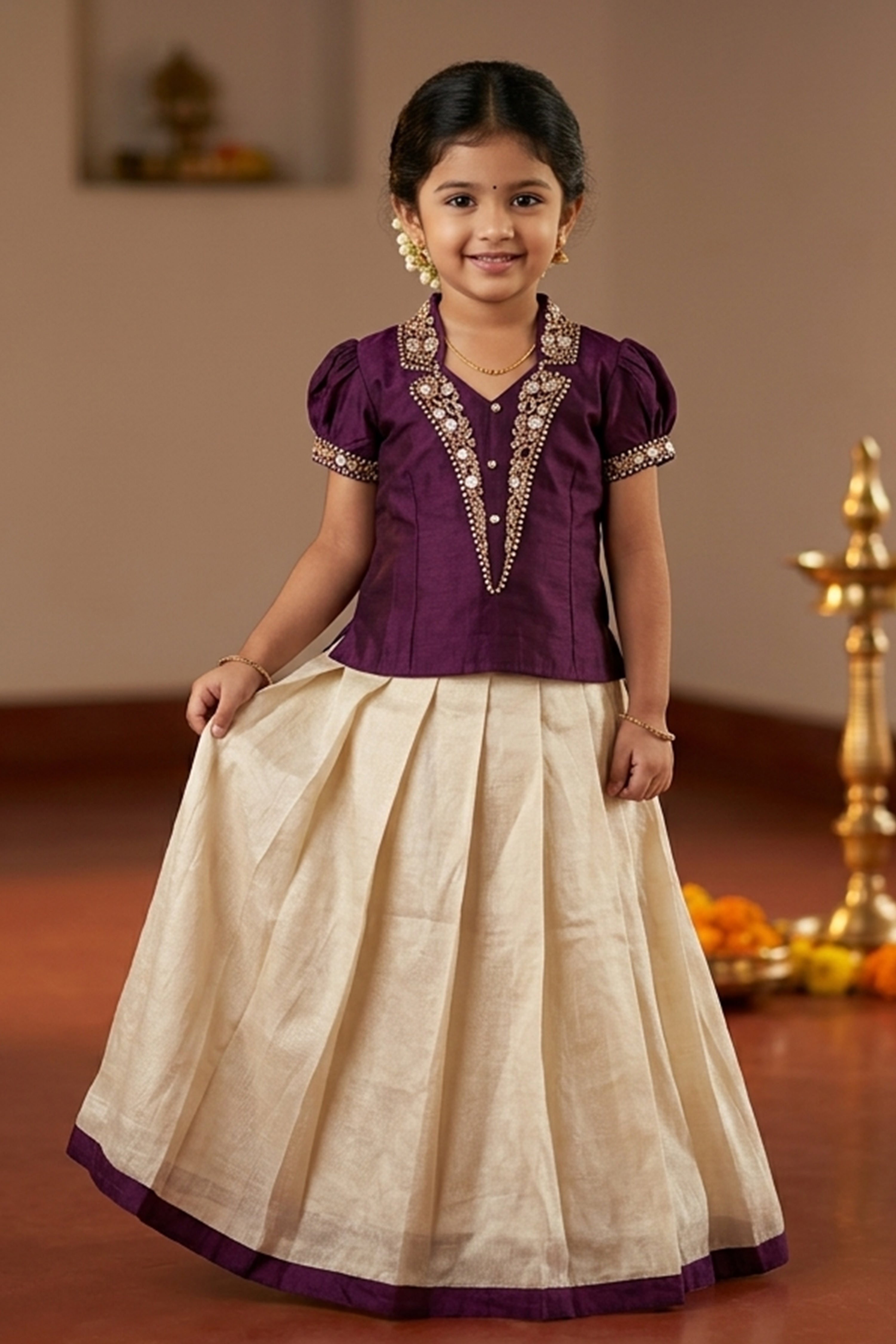 PURPLE & BEIGE STRIPED SKIRT SET