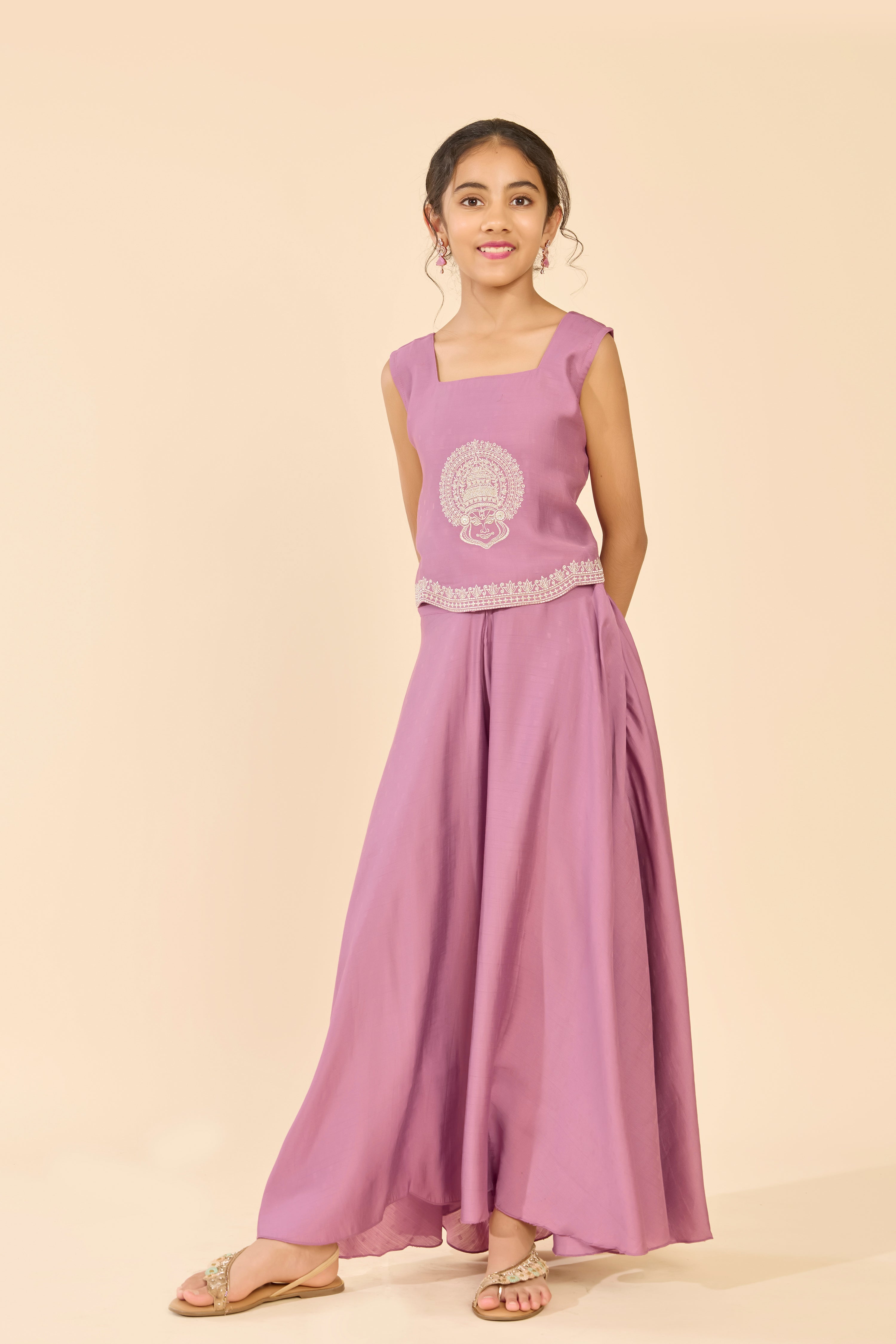 Lilac Kathakali Embroidered Kids Skirt Set